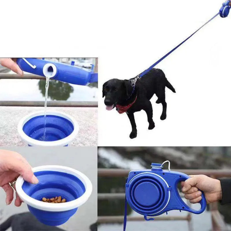 4-in-1 Retractable Dog Leash with Water Bottle & Bowl