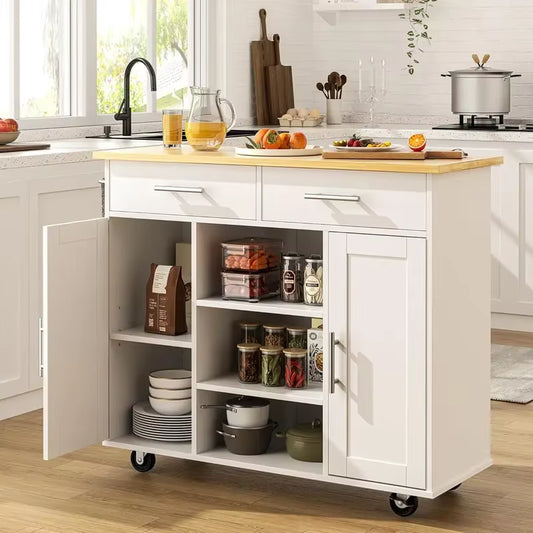 Kitchen Island with Storage Cart Table Rolling Mobile Counter 