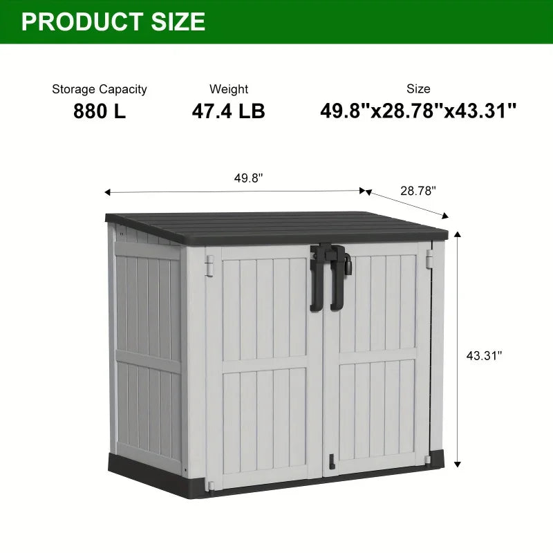 Outdoor Horizontal Storage Shed, 35 Cu Ft Lockable Resin Waterproof Shed, Ideal for Garden Tools