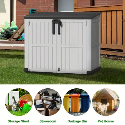 Outdoor Horizontal Storage Shed, 35 Cu Ft Lockable Resin Waterproof Shed, Ideal for Garden Tools