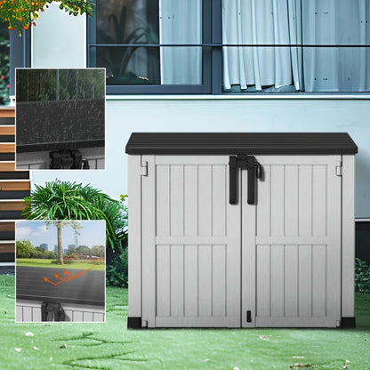 Outdoor Horizontal Storage Shed, 35 Cu Ft Lockable Resin Waterproof Shed, Ideal for Garden Tools