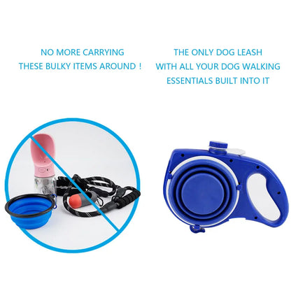 4-in-1 Retractable Dog Leash with Water Bottle & Bowl